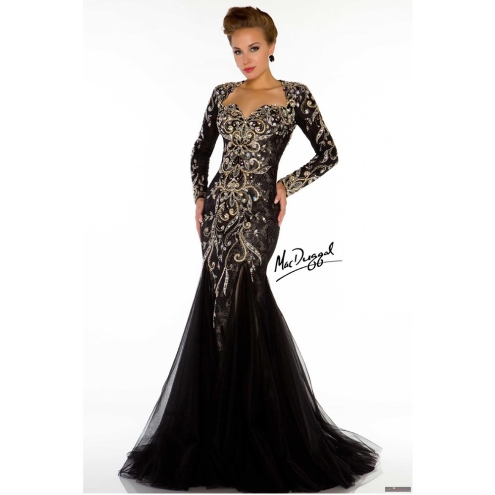 Mac Duggal Couture Evening Gown Prom Dress Sleeve